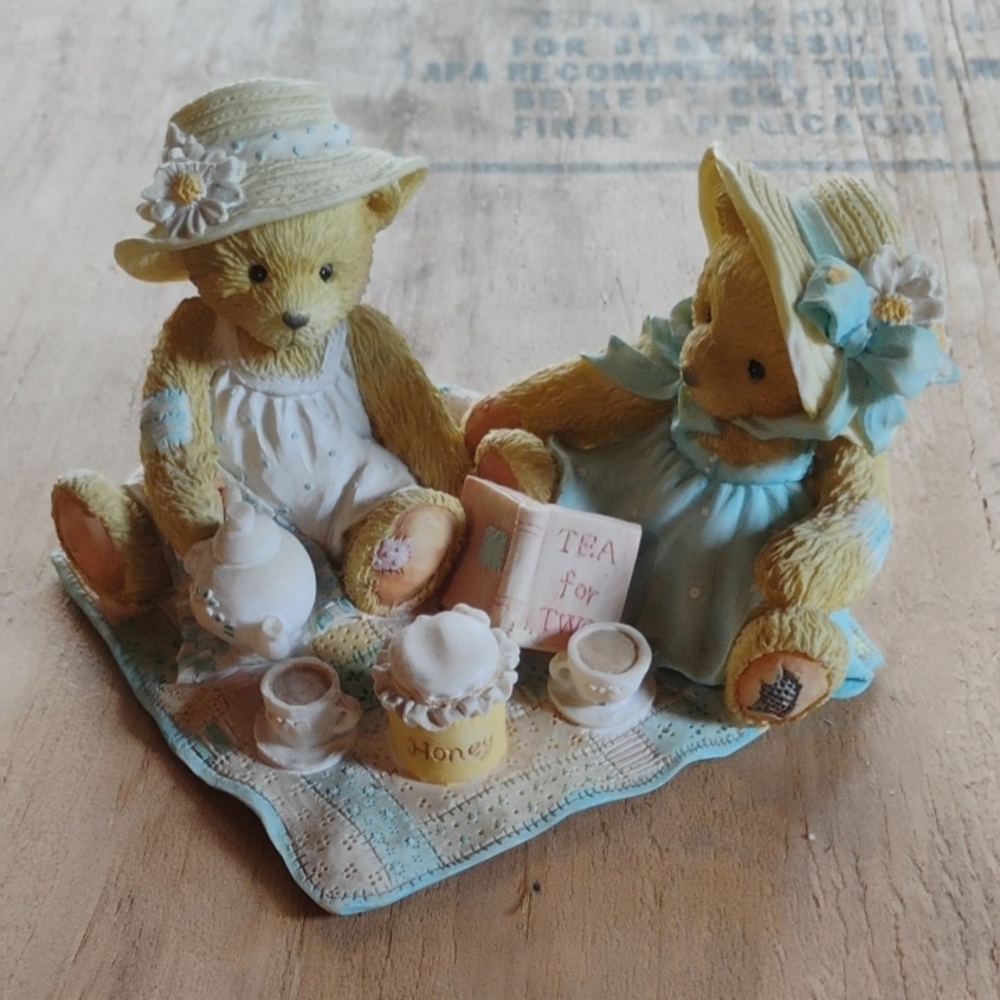 Cherished Teddies Yellow and Blue Tea Party Figurine
